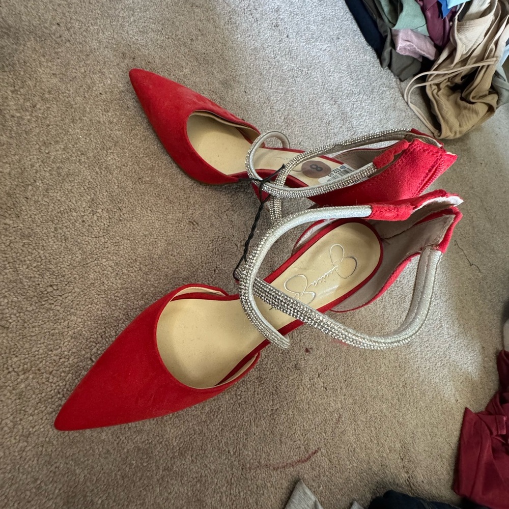 Jessica Simpson Red Heels with Silver Strap